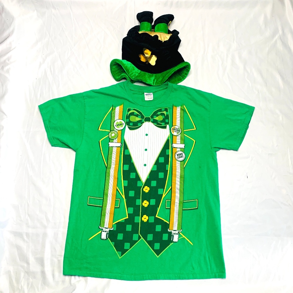 Mens St. Patricks Day T Shirt and Leprechaun Hat